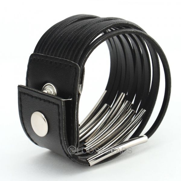Bracelete em couro preto fashion